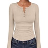 image:imageANRABESS Womens Long Sleeve Henley Tops  Ribbed Knit Shirts Slim Fit Stretchy Soft Breathable Fabric Fall Winter Layer Casual Work Travel VacationEvery Day WearBeige
