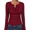 image:imageANRABESS Womens Long Sleeve Henley Tops  Ribbed Knit Shirts Slim Fit Stretchy Soft Breathable Fabric Fall Winter Layer Casual Work Travel VacationEvery Day WearDeep Red