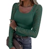 image:imageANRABESS Womens Long Sleeve Shirts Scoop Neck Lace Going Out Tops Slim Fit Rib Knit Casual Blouses 2026 Fall Fashion OutfitsDeep Green