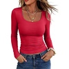 image:imageANRABESS Womens Square Neck Long Sleeve Shirts Comfy Double Lined Slim Fitted Tops Fall Basic Tees for Going Out amp CasualRed