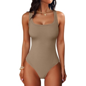 image:imageANRABESS Bodysuits for Women Soft Cozy Ribbed Knit Scoop Neck Sleeveless Tank Top Versatile for Daily Work TravelDeep Khaki