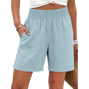 image:imageANRABESS Linen Shorts for Women Casual Summer High Waisted Wide Leg Lounge Beach Vacation Shorts with PocketsBaby Blue