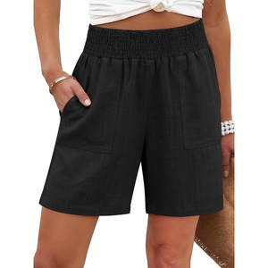image:imageANRABESS Linen Shorts for Women Casual Summer High Waisted Wide Leg Lounge Beach Vacation Shorts with PocketsBlack