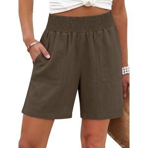 image:imageANRABESS Linen Shorts for Women Casual Summer High Waisted Wide Leg Lounge Beach Vacation Shorts with PocketsCoffee
