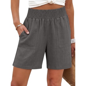 image:imageANRABESS Linen Shorts for Women Casual Summer High Waisted Wide Leg Lounge Beach Vacation Shorts with PocketsDark Grey