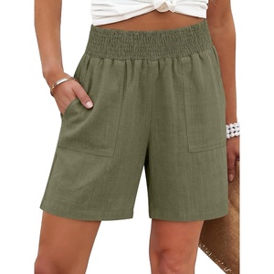 image:imageANRABESS Linen Shorts for Women Casual Summer High Waisted Wide Leg Lounge Beach Vacation Shorts with PocketsOlive Green