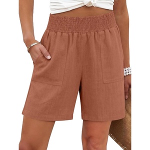 image:imageANRABESS Linen Shorts for Women Casual Summer High Waisted Wide Leg Lounge Beach Vacation Shorts with PocketsRust Red