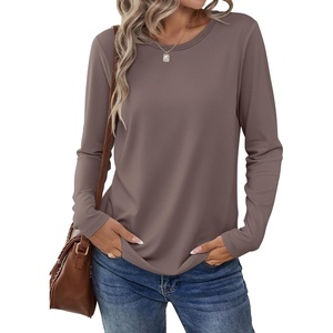 image:imageANRABESS Long Sleeve Shirts for Women Casual Crewneck Basic Tee Tshirts Loose Fit Curved Hem Tunic Top 2026 Fall OutfitsBrown