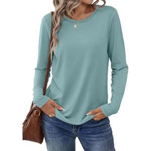 image:imageANRABESS Long Sleeve Shirts for Women Casual Crewneck Basic Tee Tshirts Loose Fit Curved Hem Tunic Top 2026 Fall OutfitsCadet Blue