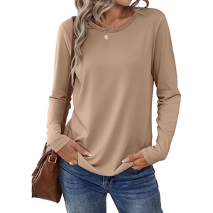 image:imageANRABESS Long Sleeve Shirts for Women Casual Crewneck Basic Tee Tshirts Loose Fit Curved Hem Tunic Top 2026 Fall OutfitsLight Brown