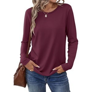 image:imageANRABESS Long Sleeve Shirts for Women Casual Crewneck Basic Tee Tshirts Loose Fit Curved Hem Tunic Top 2026 Fall OutfitsWine Rad