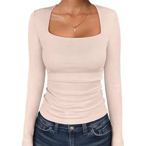 image:imageANRABESS Long Sleeve Shirts for Women Square Neck Tops Ribbed Knit Slim Fit Basic Tee Going Out Fall Fashion ClothingBeige