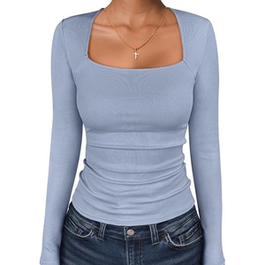 image:imageANRABESS Long Sleeve Shirts for Women Square Neck Tops Ribbed Knit Slim Fit Basic Tee Going Out Fall Fashion ClothingGray Blue