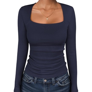 image:imageANRABESS Long Sleeve Shirts for Women Square Neck Tops Ribbed Knit Slim Fit Basic Tee Going Out Fall Fashion ClothingNavy Blue