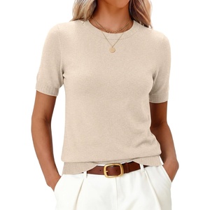 image:imageANRABESS Long Sleeve Sweater for Women Scoop Neck Casual Lightweight Ribbed Knit Pullover Tops 2026 OutfitsBeige