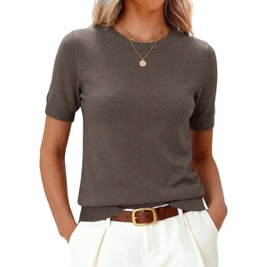 image:imageANRABESS Long Sleeve Sweater for Women Scoop Neck Casual Lightweight Ribbed Knit Pullover Tops 2026 OutfitsCoffee