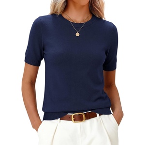 image:imageANRABESS Long Sleeve Sweater for Women Scoop Neck Casual Lightweight Ribbed Knit Pullover Tops 2026 OutfitsNavy Blue