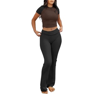 image:imageANRABESS Lounge Sets for Women 2 Piece Foldover Yoga Flare Leggings Pants Crop Tops Casual Y2K Outfits Matching Tracksuit SetBrown Black