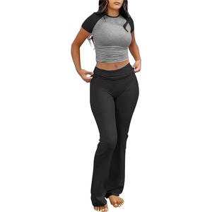 image:imageANRABESS Lounge Sets for Women 2 Piece Foldover Yoga Flare Leggings Pants Crop Tops Casual Y2K Outfits Matching Tracksuit SetGrey Black
