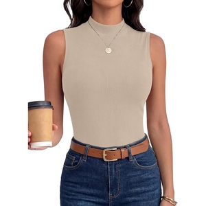 image:imageANRABESS Mock Neck Tops for Women Basic Soft Ribbed Slim Tank Tops Comfy for Yoga Lounge amp Office Versatile Summer ShirtBeige