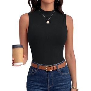 image:imageANRABESS Mock Neck Tops for Women Basic Soft Ribbed Slim Tank Tops Comfy for Yoga Lounge amp Office Versatile Summer ShirtBlack