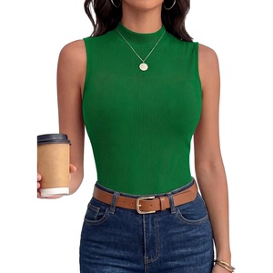 image:imageANRABESS Mock Neck Tops for Women Basic Soft Ribbed Slim Tank Tops Comfy for Yoga Lounge amp Office Versatile Summer ShirtGreen