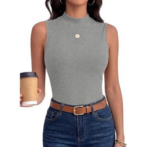 image:imageANRABESS Mock Neck Tops for Women Basic Soft Ribbed Slim Tank Tops Comfy for Yoga Lounge amp Office Versatile Summer ShirtGrey