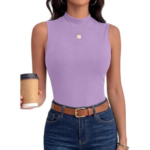 image:imageANRABESS Mock Neck Tops for Women Basic Soft Ribbed Slim Tank Tops Comfy for Yoga Lounge amp Office Versatile Summer ShirtLight Purple