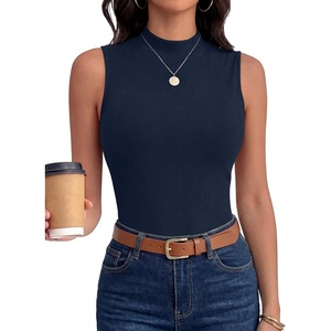 image:imageANRABESS Mock Neck Tops for Women Basic Soft Ribbed Slim Tank Tops Comfy for Yoga Lounge amp Office Versatile Summer ShirtNavy Blue