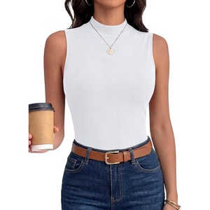 image:imageANRABESS Mock Neck Tops for Women Basic Soft Ribbed Slim Tank Tops Comfy for Yoga Lounge amp Office Versatile Summer ShirtWhite