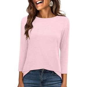 image:imageANRABESS Women 34 Length Sleeve Tops 2026 Summer Tshirts Boat Neck Tunic Shirt Basic Tee Blouse Fall Travel Outfits ClothesLight Pink