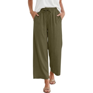 image:imageANRABESS Women Wide Leg Pants Summer Palazzo High Waisted Casual Loose Lounge Flowy Capri Cropped Beach Trousers Work OutfitsArmy Green