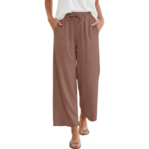 image:imageANRABESS Women Wide Leg Pants Summer Palazzo High Waisted Casual Loose Lounge Flowy Capri Cropped Beach Trousers Work OutfitsBrown