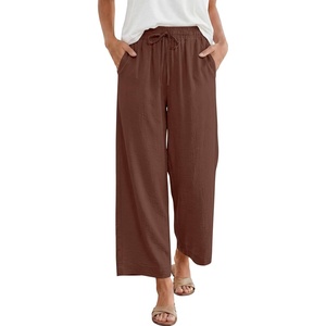 image:imageANRABESS Women Wide Leg Pants Summer Palazzo High Waisted Casual Loose Lounge Flowy Capri Cropped Beach Trousers Work OutfitsCoffee