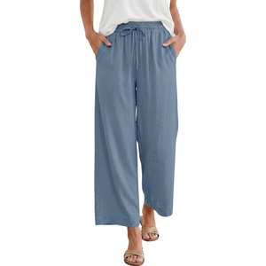 image:imageANRABESS Women Wide Leg Pants Summer Palazzo High Waisted Casual Loose Lounge Flowy Capri Cropped Beach Trousers Work OutfitsGrey Blue
