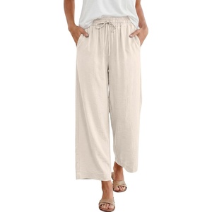 image:imageANRABESS Women Wide Leg Pants Summer Palazzo High Waisted Casual Loose Lounge Flowy Capri Cropped Beach Trousers Work OutfitsLight Yellow