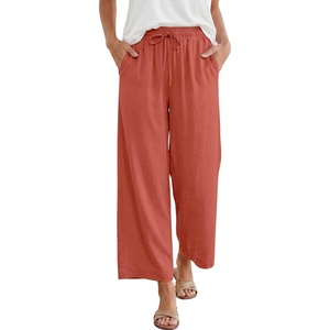 image:imageANRABESS Women Wide Leg Pants Summer Palazzo High Waisted Casual Loose Lounge Flowy Capri Cropped Beach Trousers Work OutfitsOrange Red
