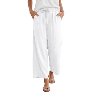 image:imageANRABESS Women Wide Leg Pants Summer Palazzo High Waisted Casual Loose Lounge Flowy Capri Cropped Beach Trousers Work OutfitsWhite