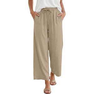 image:imageANRABESS Women Wide Leg Pants Summer Palazzo High Waisted Casual Loose Lounge Flowy Capri Cropped Beach Trousers Work OutfitsYellow Khaki