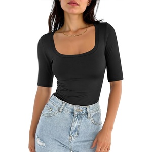 image:imageANRABESS Womens Half Sleeve Tops Square Neck Slim Fit TShirt Summer 2026 Fashion Casual Basic Tee Shirts Spring Work OutfitsBlack