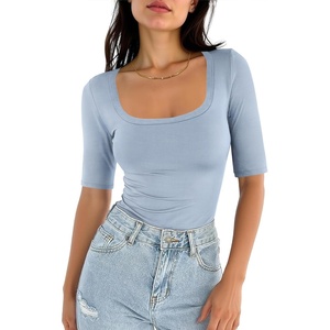 image:imageANRABESS Womens Half Sleeve Tops Square Neck Slim Fit TShirt Summer 2026 Fashion Casual Basic Tee Shirts Spring Work OutfitsLight Blue