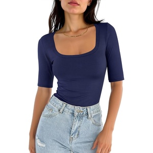 image:imageANRABESS Womens Half Sleeve Tops Square Neck Slim Fit TShirt Summer 2026 Fashion Casual Basic Tee Shirts Spring Work OutfitsNavy Blue