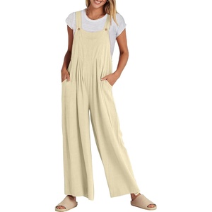 image:imageANRABESS Womens Jumpsuits Overalls Linen Wide Leg Jumpers Casual Summer Fall Outfits 2026 Beach Vacation Clothes with PocketsApricot