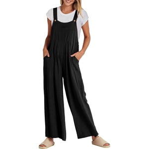 image:imageANRABESS Womens Jumpsuits Overalls Linen Wide Leg Jumpers Casual Summer Fall Outfits 2026 Beach Vacation Clothes with PocketsBlack
