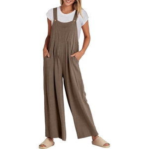 image:imageANRABESS Womens Jumpsuits Overalls Linen Wide Leg Jumpers Casual Summer Fall Outfits 2026 Beach Vacation Clothes with PocketsBrown