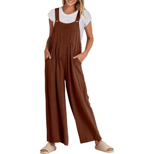 image:imageANRABESS Womens Jumpsuits Overalls Linen Wide Leg Jumpers Casual Summer Fall Outfits 2026 Beach Vacation Clothes with PocketsDark Brown