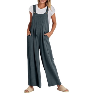 image:imageANRABESS Womens Jumpsuits Overalls Linen Wide Leg Jumpers Casual Summer Fall Outfits 2026 Beach Vacation Clothes with PocketsDark Grey
