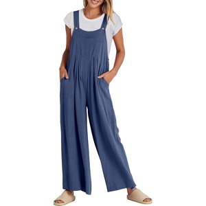 image:imageANRABESS Womens Jumpsuits Overalls Linen Wide Leg Jumpers Casual Summer Fall Outfits 2026 Beach Vacation Clothes with PocketsDeep Blue