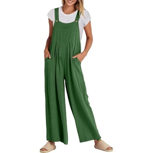 image:imageANRABESS Womens Jumpsuits Overalls Linen Wide Leg Jumpers Casual Summer Fall Outfits 2026 Beach Vacation Clothes with PocketsGrass