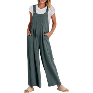 image:imageANRABESS Womens Jumpsuits Overalls Linen Wide Leg Jumpers Casual Summer Fall Outfits 2026 Beach Vacation Clothes with PocketsGrey Blue